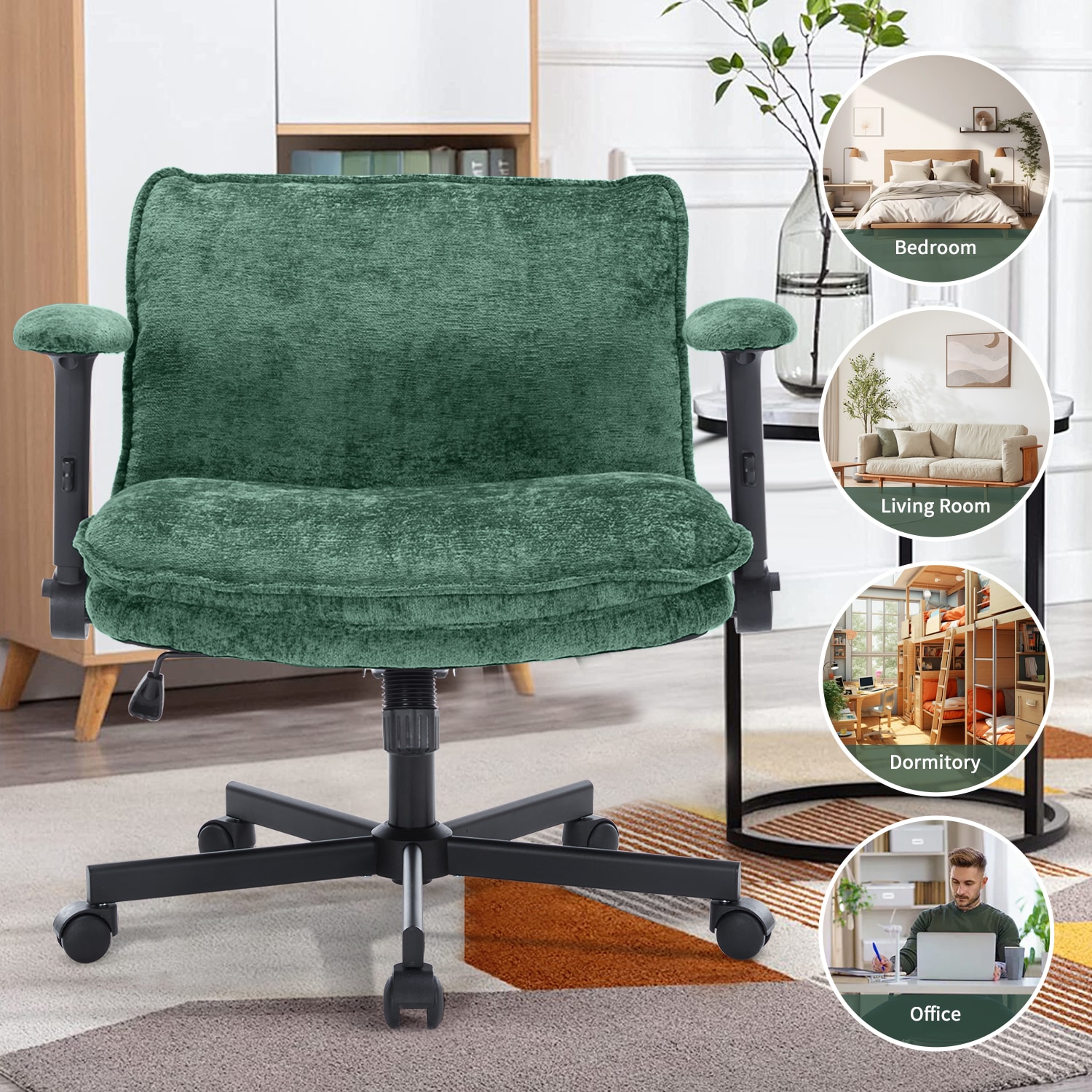 FanciSpot Cross Legged Office Chair, Height Adjustable Swivel Desk Chair With Flip-Up Arms, Padded Criss Cross Chair For Home Office & Bedroom_maomaolike.com